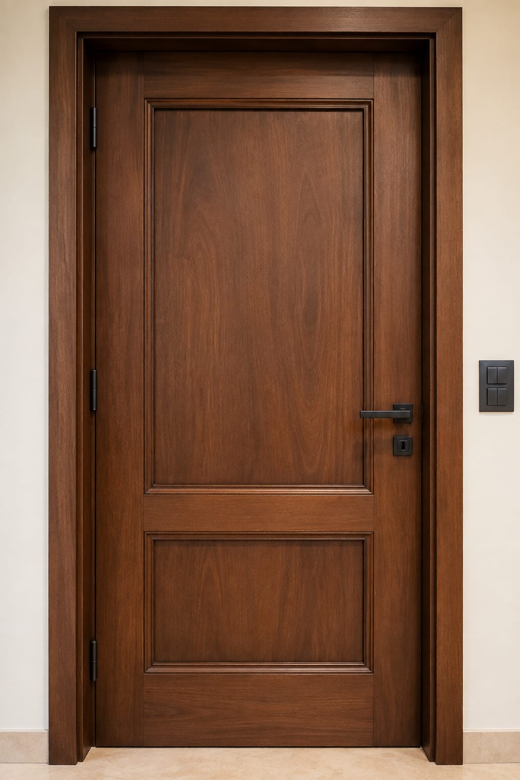 Classic two panel wooden door with matte polish